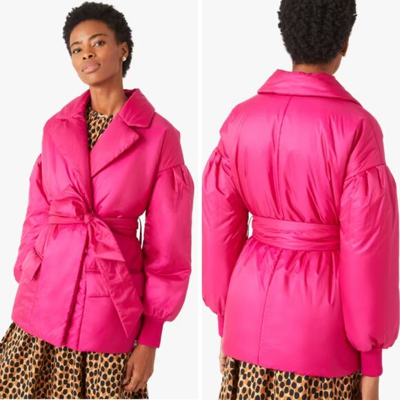 KATE SPADE COAT PINK PUFFER WINTER PREPPY FEMININE COQUETTE WINTER BELTED TIE - Picture 2 of 13